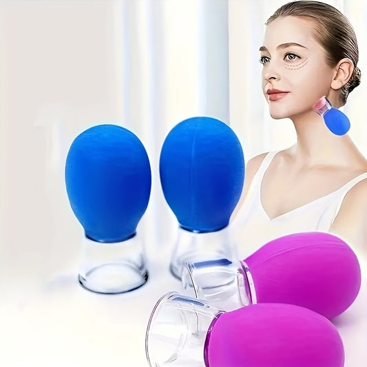 Silicone suction cup device for manual facial and head massage promotes skin tightening and muscle relaxation, without the need for batteries.