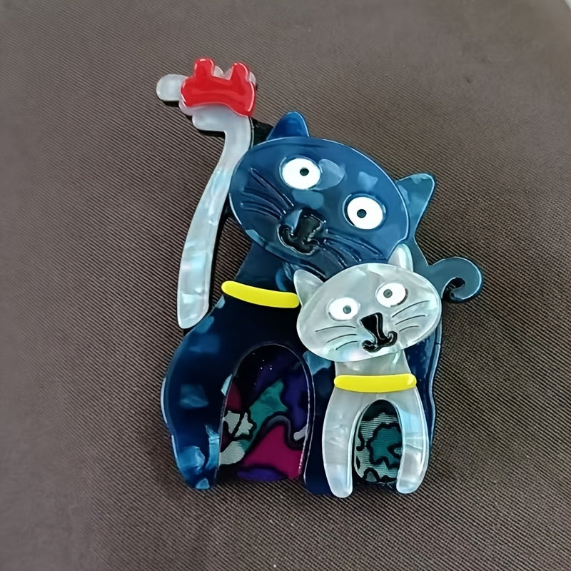 Stylish Acrylic Animal Pins: A Pair of Cat Brooches Crafted from Acetate