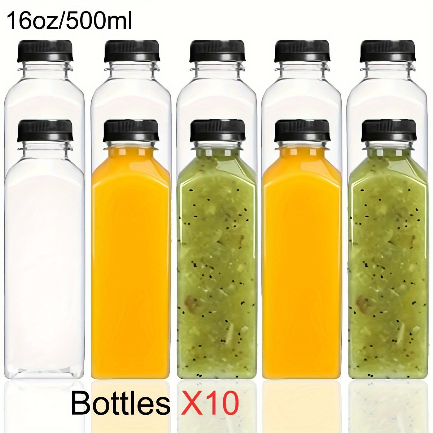 5/10 leak-proof clear plastic juice bottles ideal for juicing, smoothies, milk, and homemade beverages in bulk.