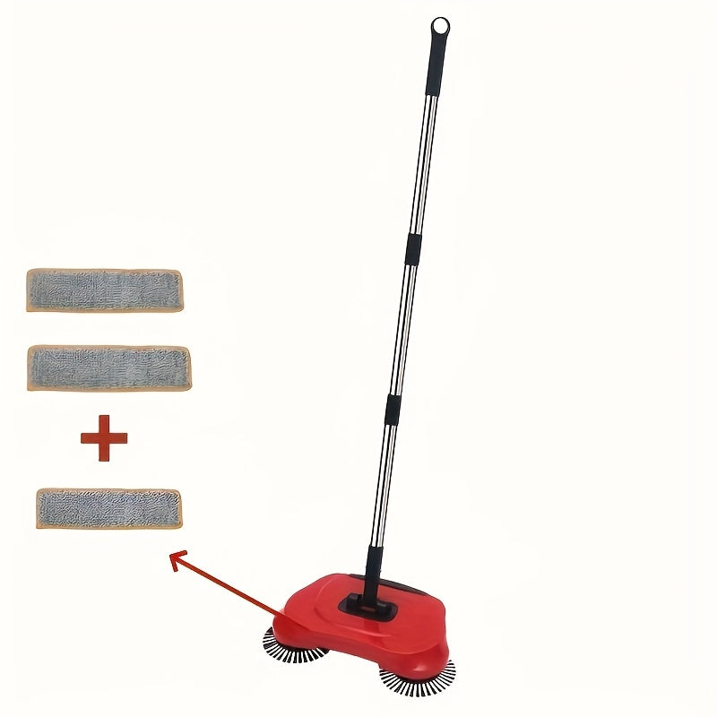 Ko'k/Qizil 3-in-1 Qo'l Broom Sweeper Mop Vacuum Kombinatsiyasi - Yog'och va Kafel Pol uchun Ko'p Funktsiyali Tozalash Vositasi, Quruq va Nam Foydalanish, Hayvon Sochlarini va Changni Olib Tashlaydi, Yashash Xonasi, Yotoqxona, Oshxona va Tualet uchun Ideal