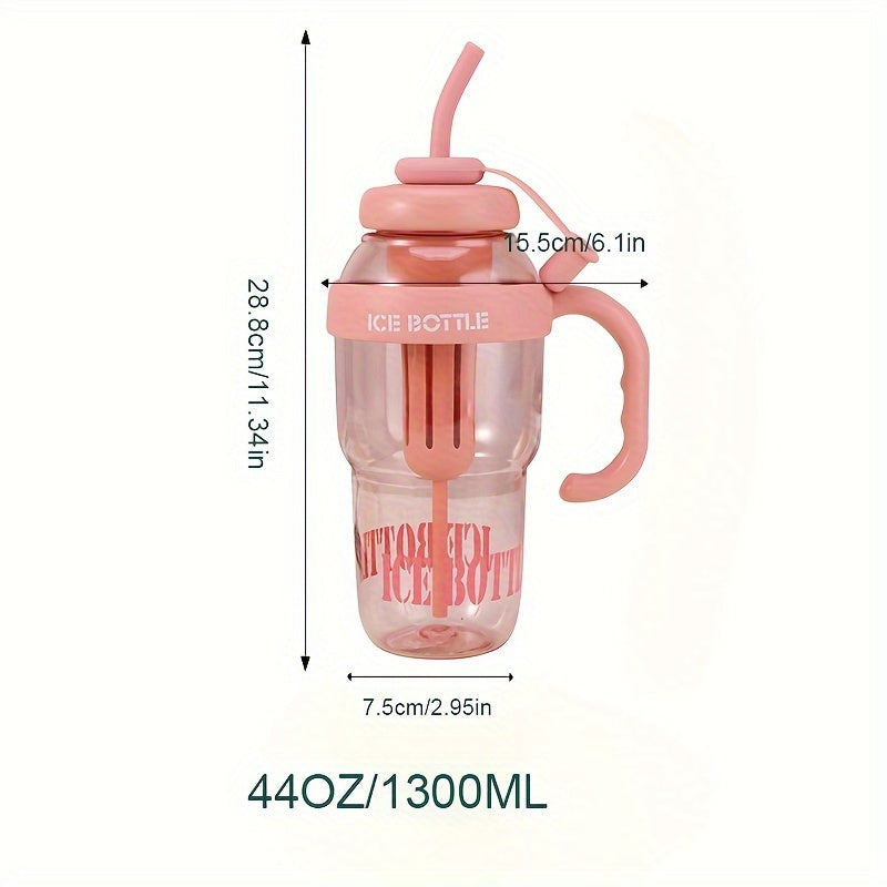 Large 44oz ice cream design water bottle made of BPA-free PC material with handle and leakproof straw. Lightweight and ideal for gym, outdoor activities, and back-to-school. Great festive gift option.