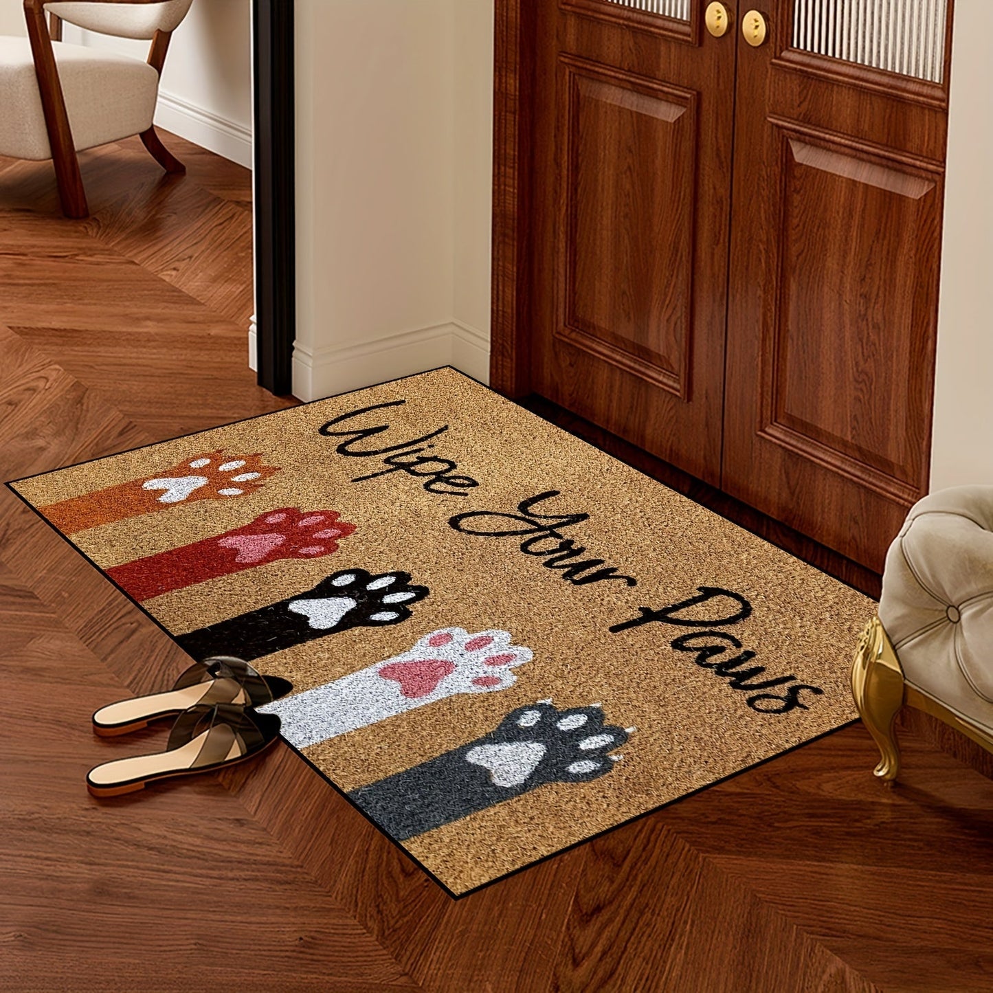 Durable All-Season Cat Scratch Welcome Mat - Low Pile Polyester Rug for Multiple Rooms - Non-Slip, Machine Washable, Fade-Resistant Entryway Carpet