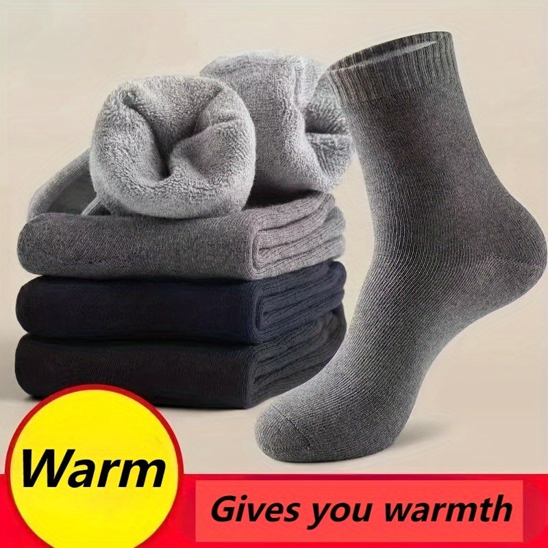 2 or 5 pairs of men's solid warm crew socks for autumn and winter, anti-sweat and breathable