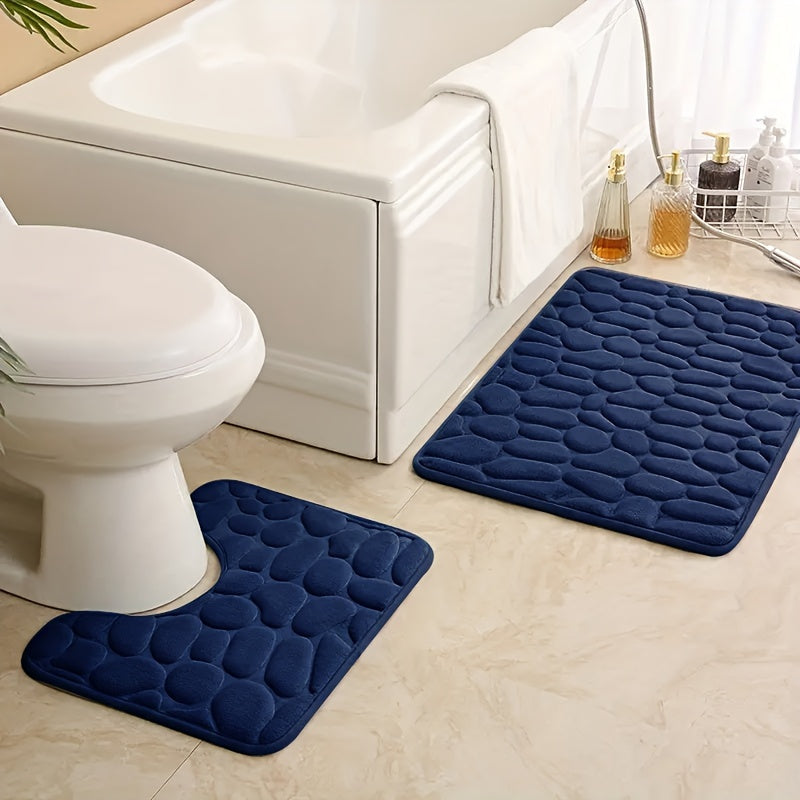 Soft 25D sponge bath mat set, 2 pieces, highly absorbent and non-slip, ideal for bathtubs and showers.