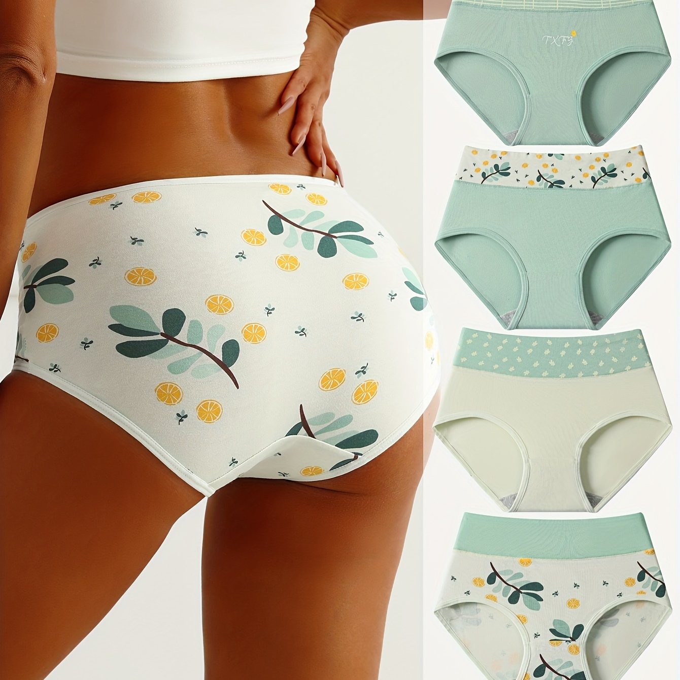 4 Colorblock Cute Print Briefs with High Waist for Women's Lingerie. Simple, Comfy, and Stylish.