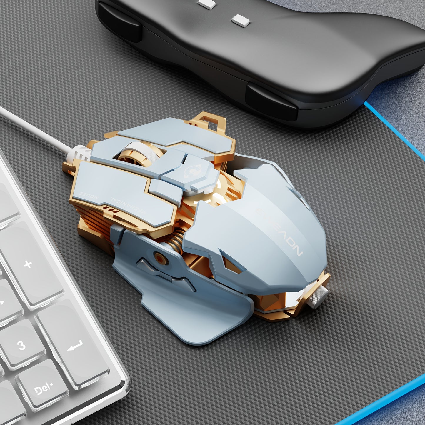 EWEADN G5 USB Wired Gaming Mouse offers silent or audible clicks, metal mechanical design with 8 macro function keys. Tail length can be adjusted to fit different hand sizes, making it