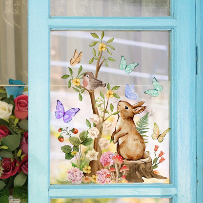 Decorate Your Home with Enchanting Forest Bunny & Bird Window Clings - Double-Sided, Reusable PVC Decals, 30.48cmx16