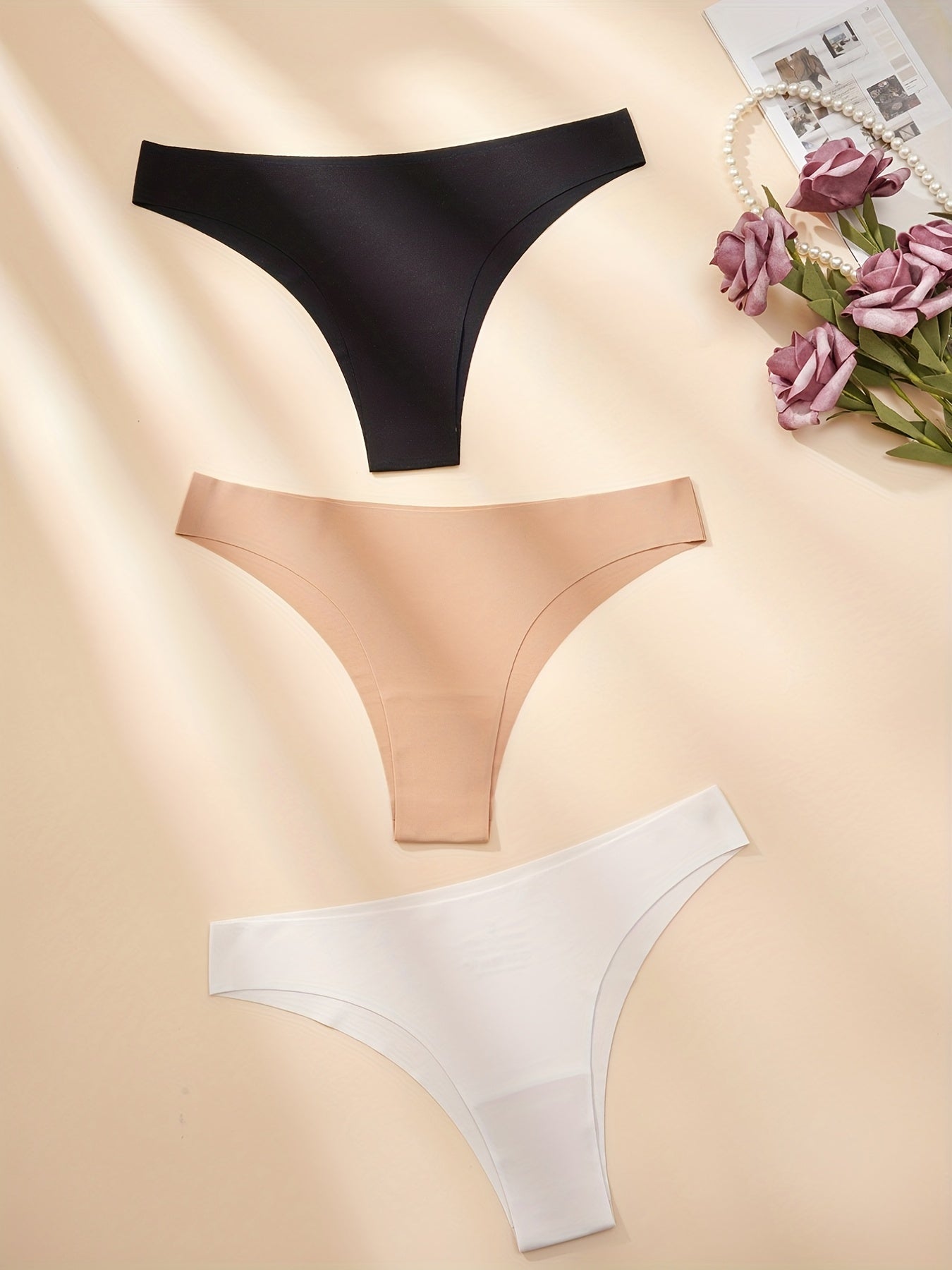 6 Simple Solid Thongs: Soft, Comfy, Stretchy Intimate Panties for Women's Lingerie.