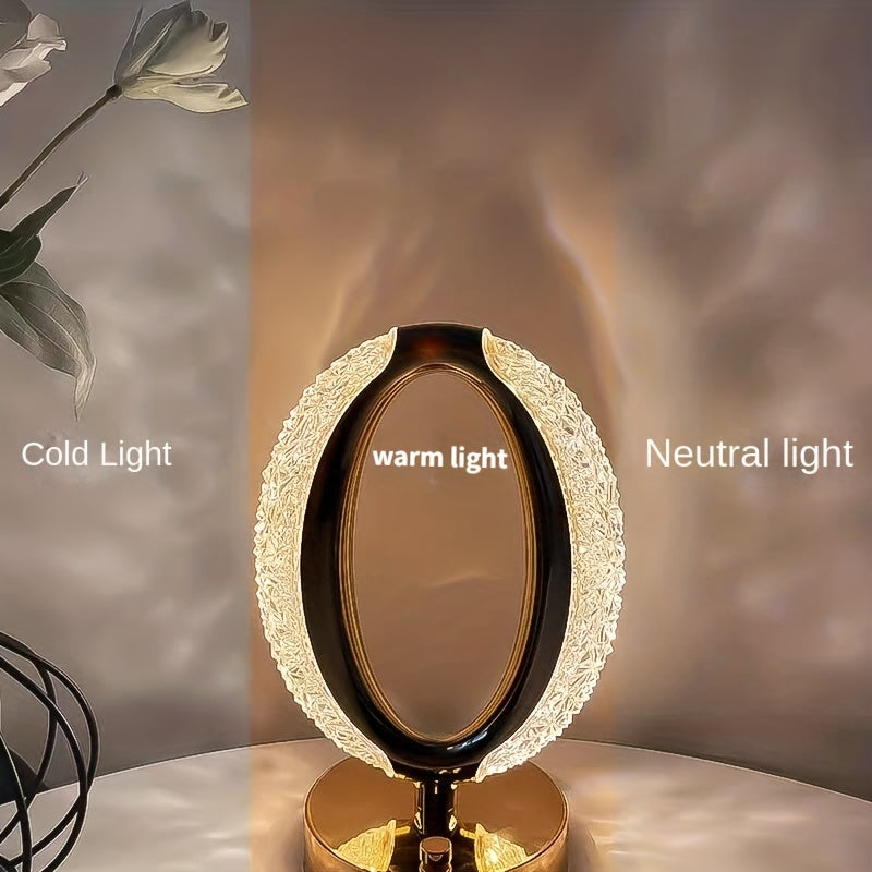 Elegant crystal desk lamp with touch control, adjustable color temperature, USB rechargeable, ideal for bedroom bedside lighting.