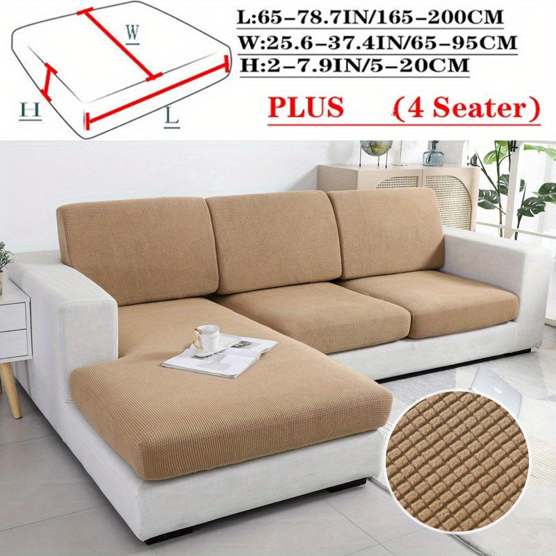 Modern Stretch Sofa Cushion Cover made of machine washable polyester and spandex fabric. Features elastic seat slipcover with no print design, dustproof protection, and elastic band closure.