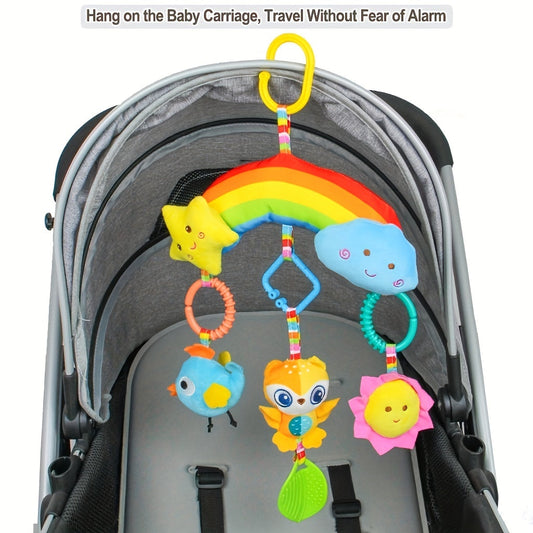 Cute Rainbow Hanging Toy for Babies - Gentle Rattle & Soft Animal Charm for Strollers, Car Seats & Cribs - Ideal Birthday Present for Infants up to 12 Months