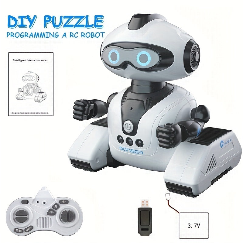 1 dona DIY interaktiv RC robot, ovozli dasturlash mumkin bo'lgan elektr harakatli figura, 360 daraja aylanish, harakatni tanish, USB orqali zaryadlanadigan, 2.4GHz simsiz, ABS materialidan tayyorlangan; bir