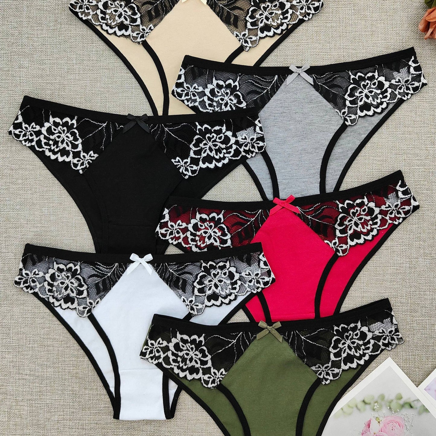 6 Floral Lace Briefs, Soft Stretchy Intimates Panties, Women's Lingerie & Underwear