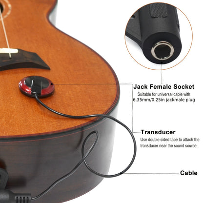 Dragonfly style contact microphone pickup for various instruments including guitar, violin, viola, cello, and banjo. Comes with a strap button hanger and piezo mic pickup.