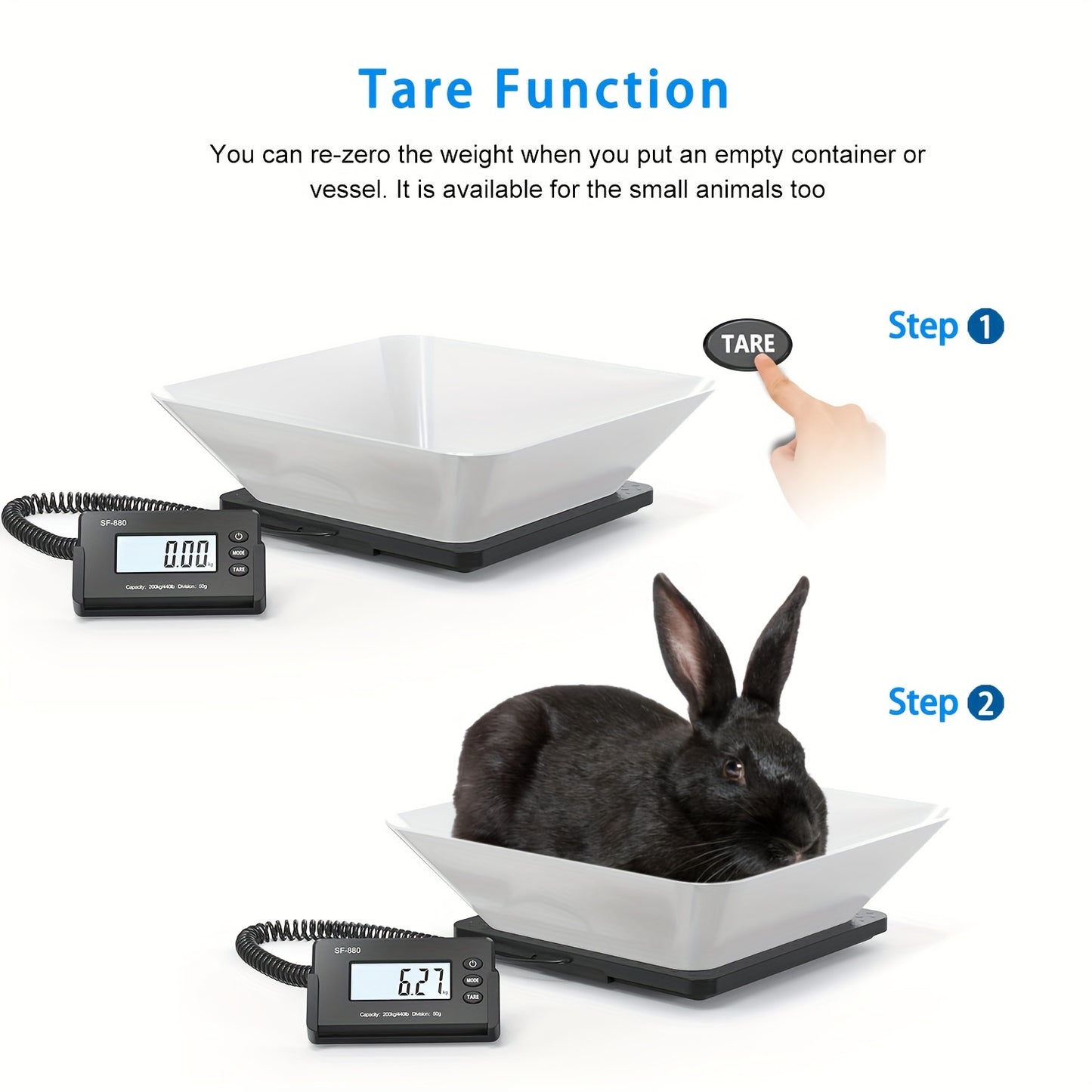 SF-880 Digital Postal Scale: 199.58 KG Capacity, ABS Platform with Anti-Slip Base, Large LCD Display, High Precision Sensor, Auto Zero/Power Off, Multi-Unit Mode, Includes 4 AA Batteries