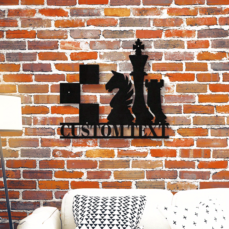 Personalized Chess Piece Door Hanger: Elegant Black Metal Wall Decor for Enthusiastic Chess Fans, Customizable Hanging Sign for Stylish Home Decor