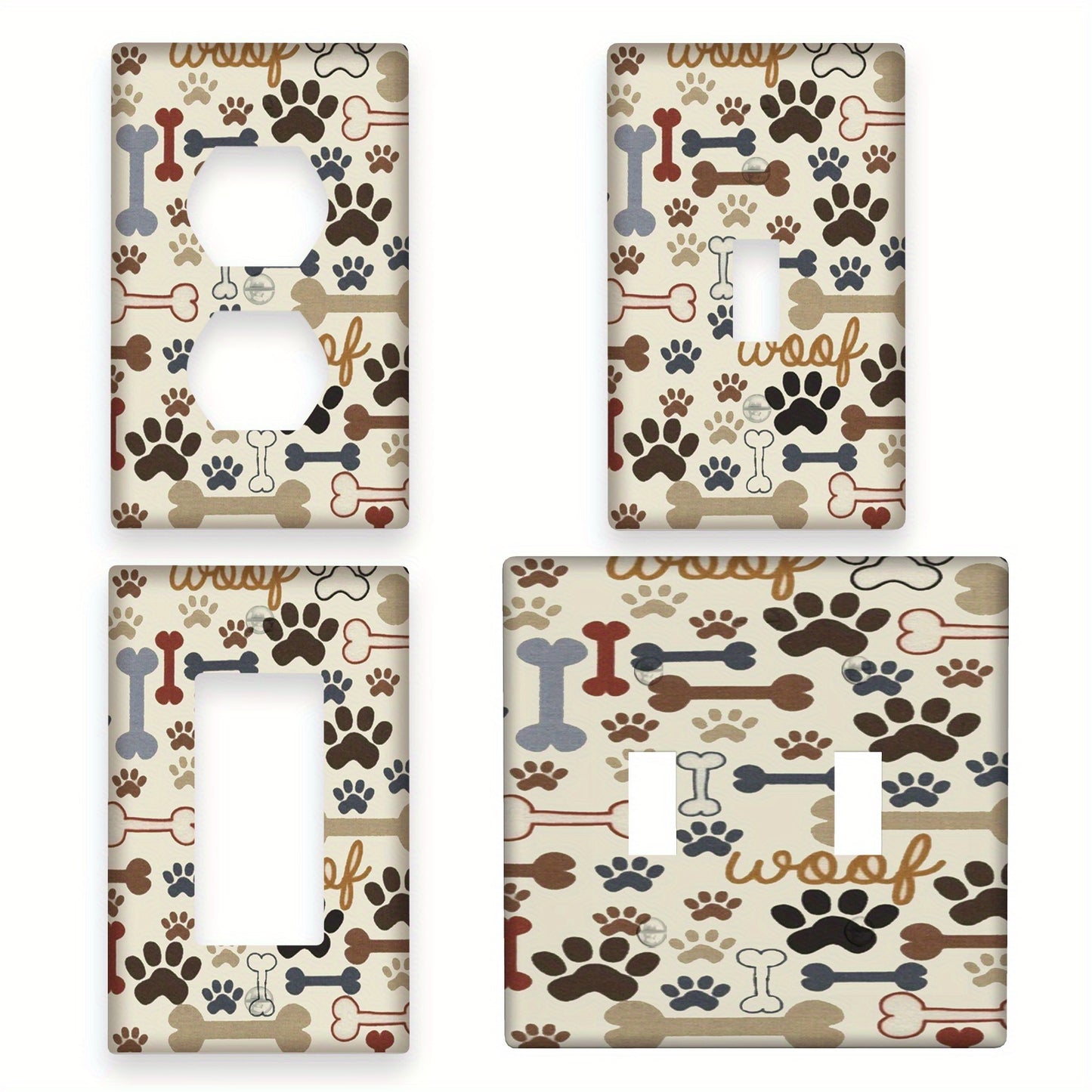 Dog paw and bone print outlet cover for 1 or 2-gang light switches, easy to install with no wiring needed. Ideal for farmhouse country bedroom or dog room decor.