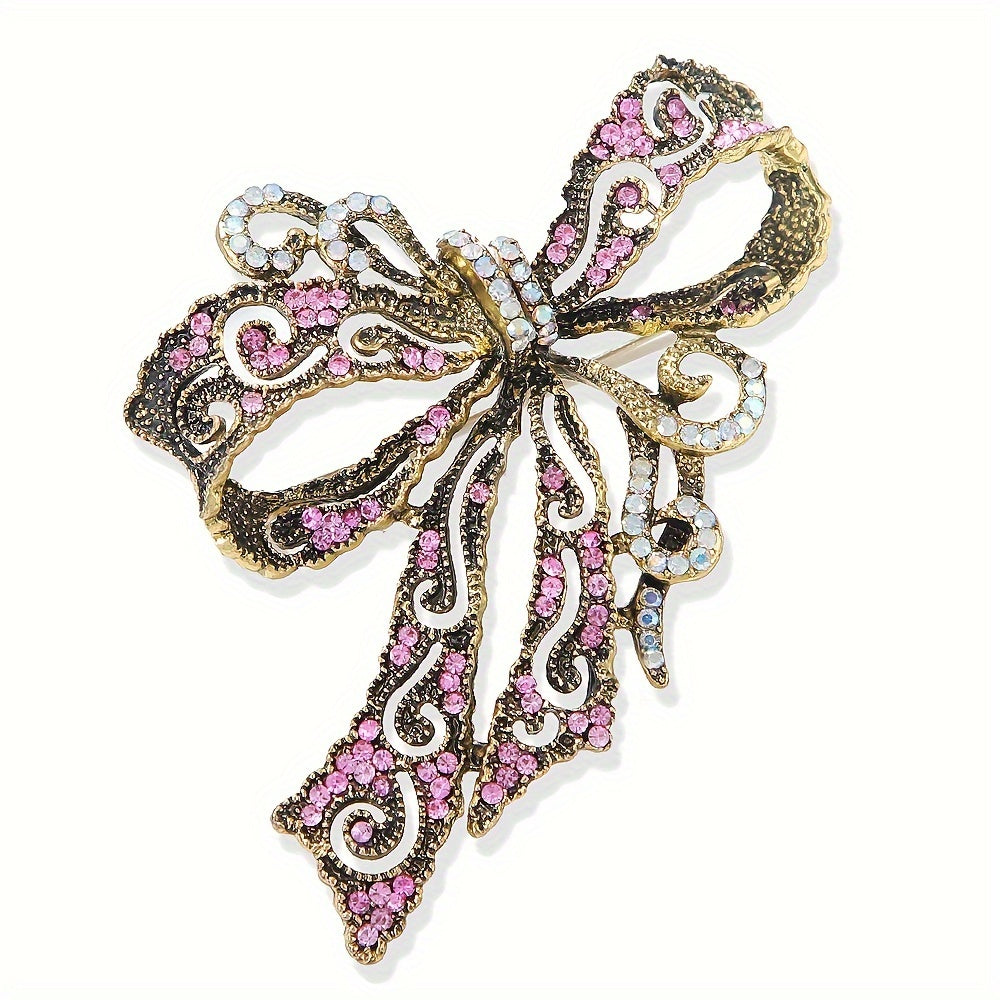 Rhinestone bow brooch pin with a vintage-inspired design - a dazzling fashion accessory to elevate dresses, coats, and bags.