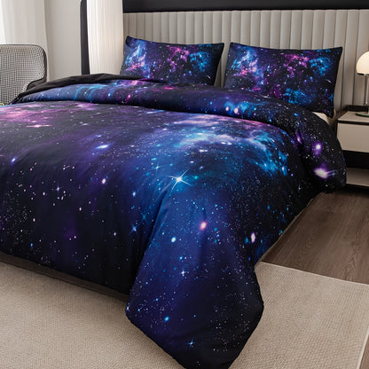 Set of 2/3 Soft and Comfortable Purple Star Galaxy Print Duvet Covers - Machine Washable Microfiber Bedding for Bedroom and Guest Room (Includes 1 Duvet Cover and 1/2 Pillowcase, Duvet Insert Not Included)