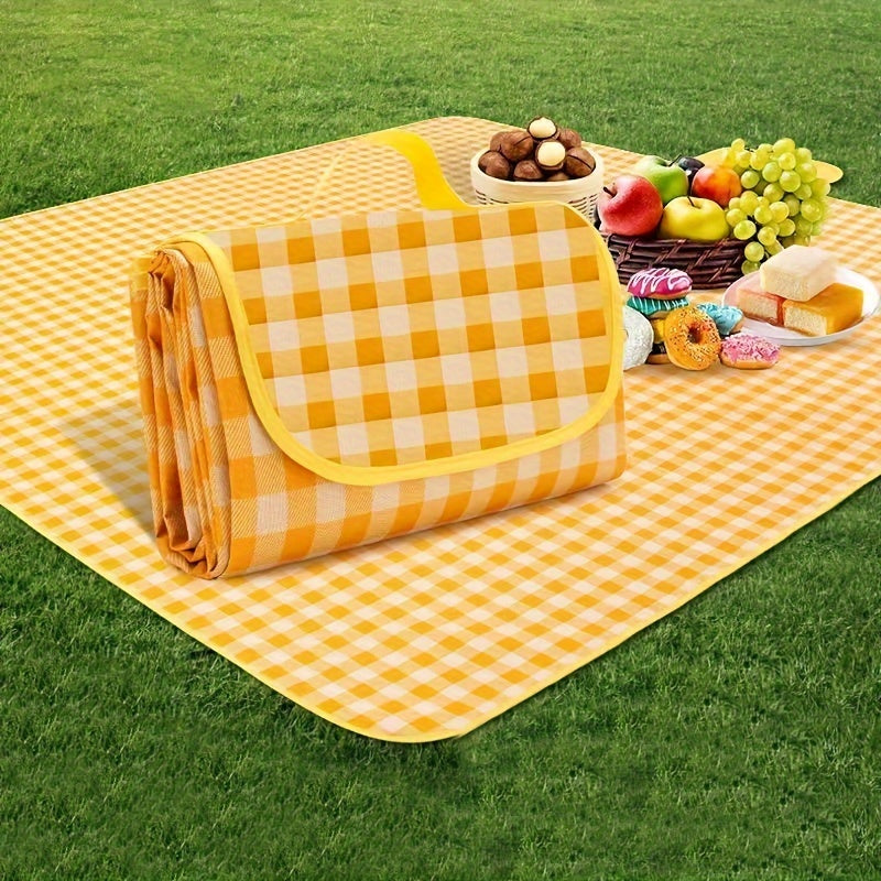 The Grid Pattern Portable Picnic Mat is a Foldable Outdoor Travel Mat made of PVC. It is Waterproof and Moisture-proof, perfect for Camping and Picnics.