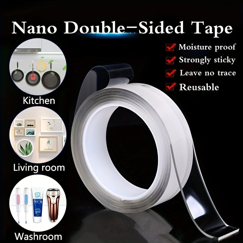 Versatile Transparent Nano Tape: Washable & Reusable, Dual-Sided Adhesive with Strong Hook and Loop, Leaves No Residue - Perfect for Kitchen, Bathroom, Office, and Home Furniture