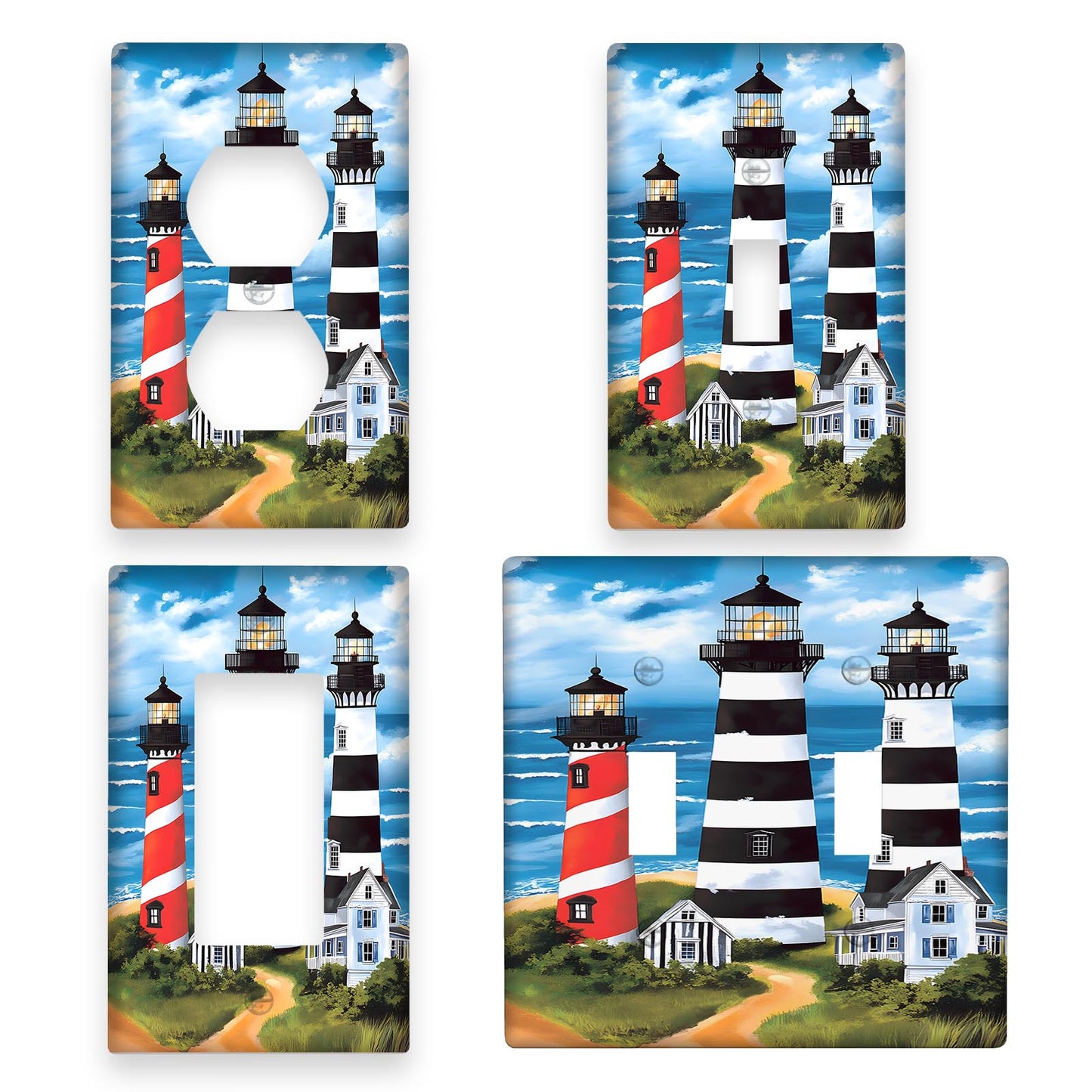 1-pc Lighthouse Light Switch Cover, for Indoor/Outdoor use, Battery-Free, Easy to Clean, fits 1Gang/2Gang switch. Ideal for Bedroom/Kitchen/Home/Bathroom décor.