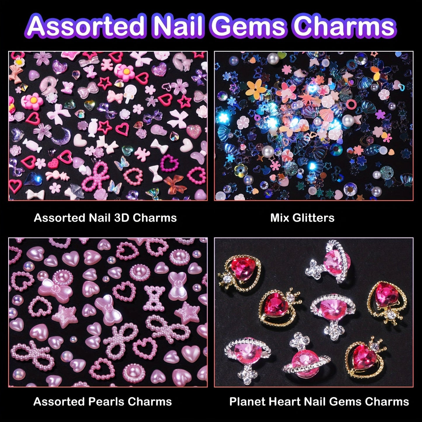 Adorable 3D Pink Nail Art Charms - Variety of Pearls, Gems, Hearts, Butterflies, Bows & Other Options for Creating Your Own Manicure and Jewelry Designs