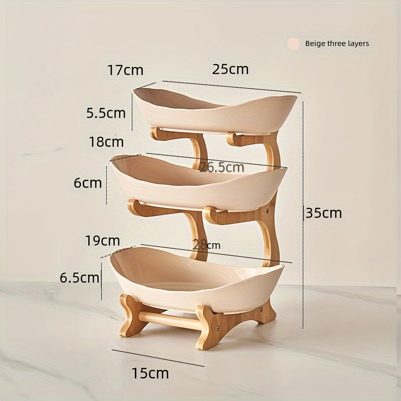 Scandinavian luxury style 2/3-tier fruit stand with double layer fruit bowl, ideal for living room or home snack tray, made of natural materials.