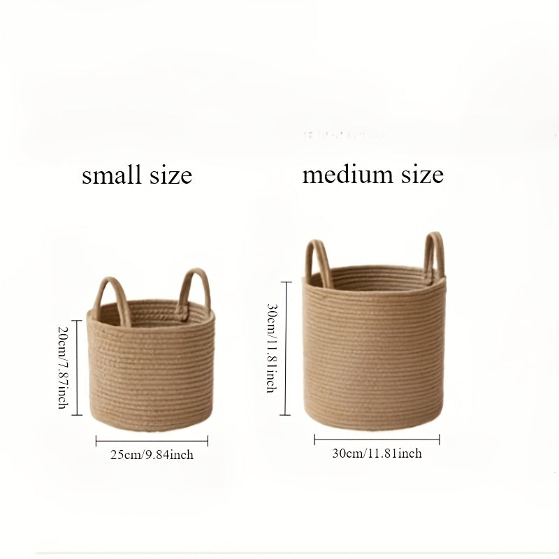 Round Rustic Cotton Rope Laundry Basket with Handles - Perfect for Different Rooms, Foldable Storage Solution for Clothes and Toys