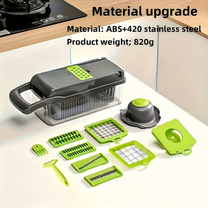 '- Set of 16 Pieces: Vegetable Shredder, Multifunctional Fruit Slicer, Manual Food Grater, Vegetable Slicer, Knives, Containers, Onion Shredder Chopper with Interchangeable Blades
- Household Potato Shredder and Kitchen Supplies
- Kitchen Gadgets for all