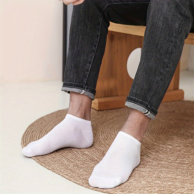 5 pairs of men's solid liner anklet socks, ideal for outdoor activities, comfortable and sweat-absorbent.