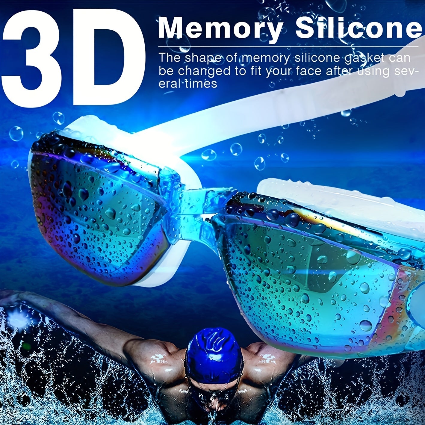 Large frame electroplating waterproof swimming goggles for men and women, in high definition.