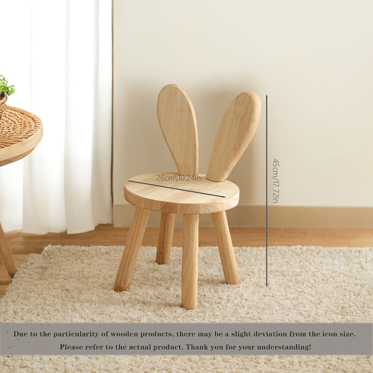 Solid wood rabbit stool for youngsters' and living rooms, ideal for shoe changing with classic natural finish