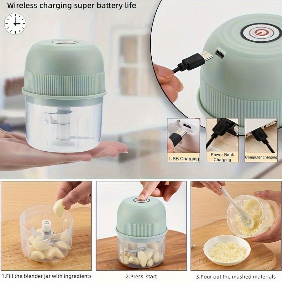 MIGUAN 250ml USB Rechargeable Mini Garlic Chopper with Stainless Steel Blade for Safety and Durability with Ginger & Vegetables