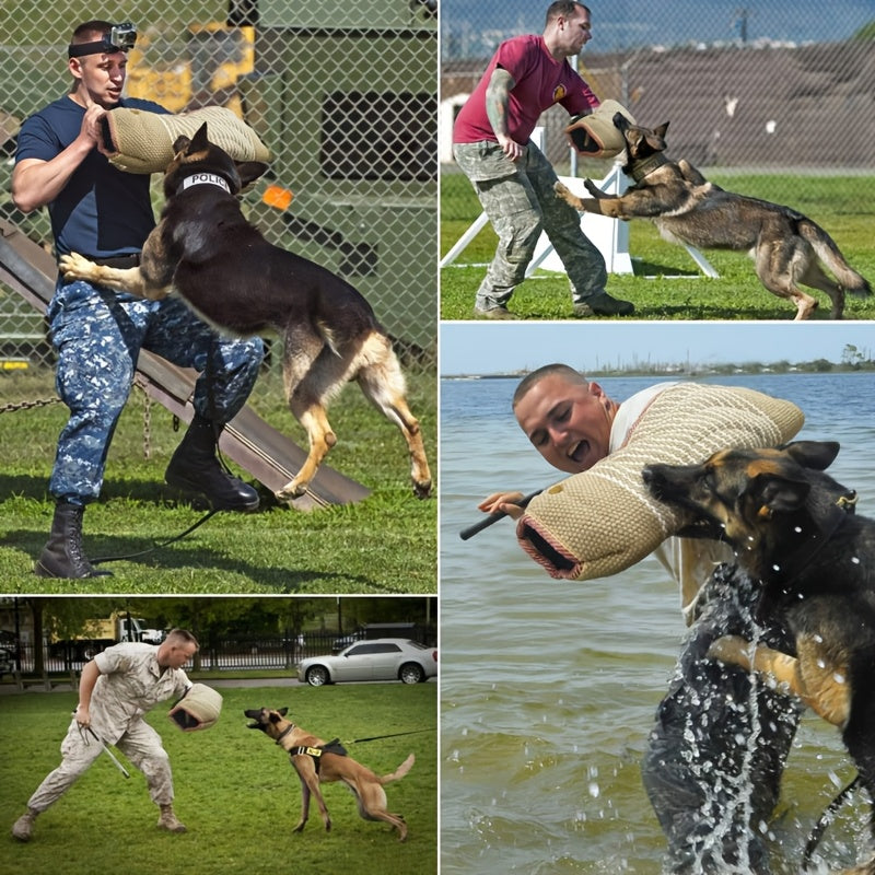 Durable jute training sleeve for large breeds like German Shepherds, ideal for outdoor training.