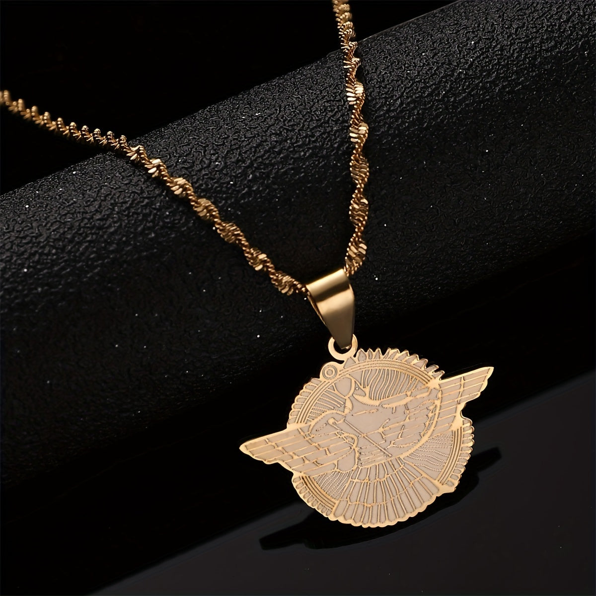 Get your hands on the stunning Ashur Pendant Necklace. Featuring a beautiful Assyrian Symbol Design in either a golden or silvery finish, this necklace is perfect for both everyday wear and special occasions. Made from durable stainless steel, this