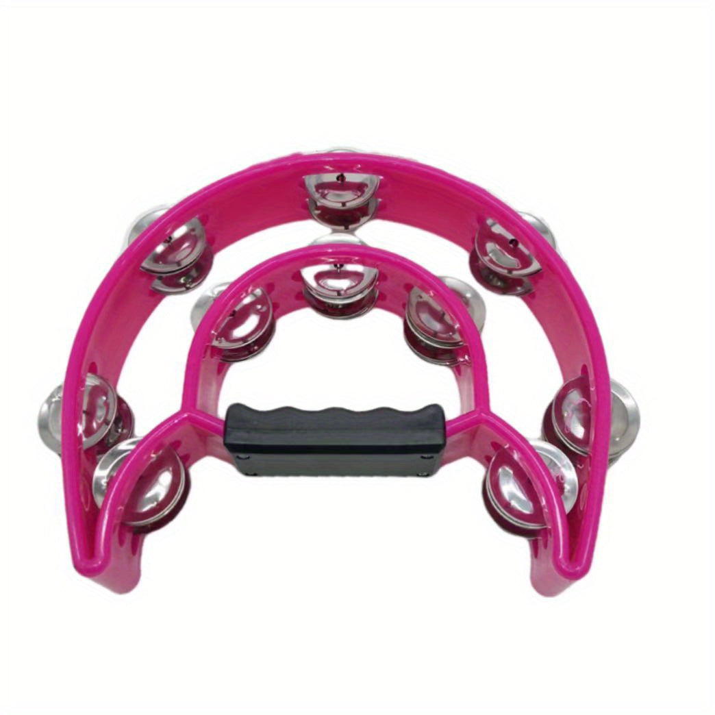 Eavnbaek Double Row Hand Bell Tambourine - Colorful metal jingle drum with comfortable grip and durable ABS body. Ideal for all ages, parties, bands, KTV, and drum accessories.