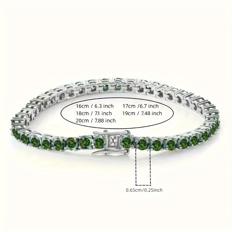 Luxurious 925 Sterling Silver Hip Hop Tennis Wristband with Deep Green Moissanite, Perfect Daily and Vacation Accessory for Men and Women. Ideal Gift for Christmas, Valentine's Day, Mother's Day, or Anniversaries. 17g Weight.