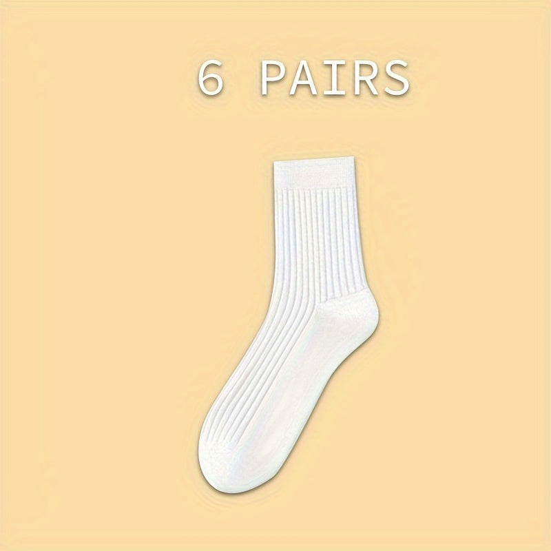 6 pairs of men's black and white thickened mid-tube socks for autumn and winter.