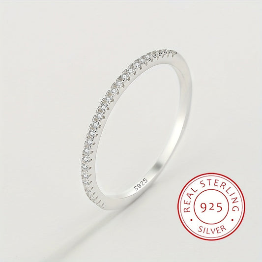 Stylish 925 Sterling Silver Ring adorned with Cubic Zirconia - Modern Single Row Design, Ideal for Everyday Wear & Valentine's Day Present.