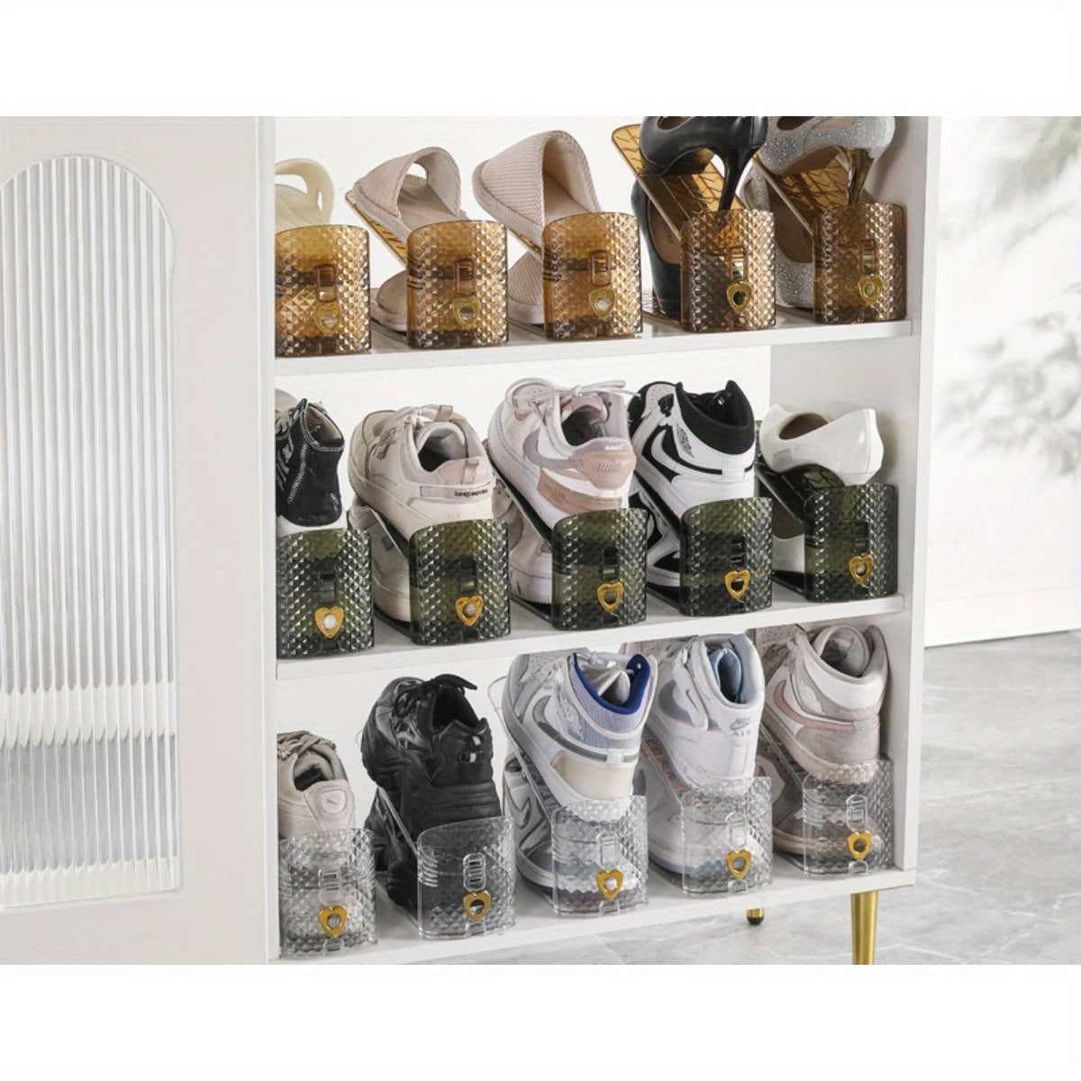 Adjustable Double Plastic Shoe Rack with Space-Saving Design for Living Room - Non-Electric Floor Mount Shoe Organizer with No Wood - Shoe Storage Shelving Solution