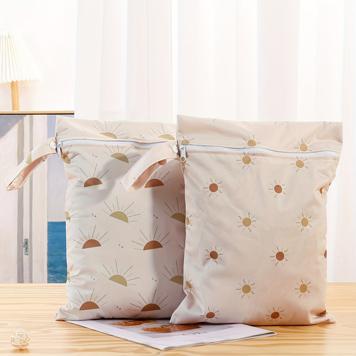 Two pieces of waterproof reusable storage bags measuring 25.91x35.81cm, ideal for storing items both wet and dry. These portable storage bags are convenient and versatile.