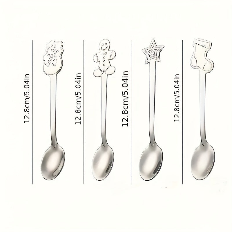 Set of 8/12/24 Christmas-themed stainless steel dessert spoons with mirror finish, perfect for family gatherings, restaurants, and kitchen/dining use.