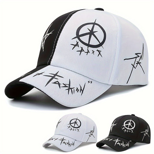 Stylish snapback hat with star-circle design and color block stitching for casual wear.