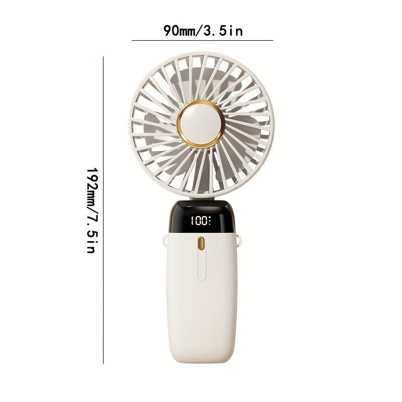 1 piece of USB Handheld Fan - A mini portable desktop folding small fan with a digital display. An essential summer item for back to school, RV outdoor camping, picnic, office, and travel.