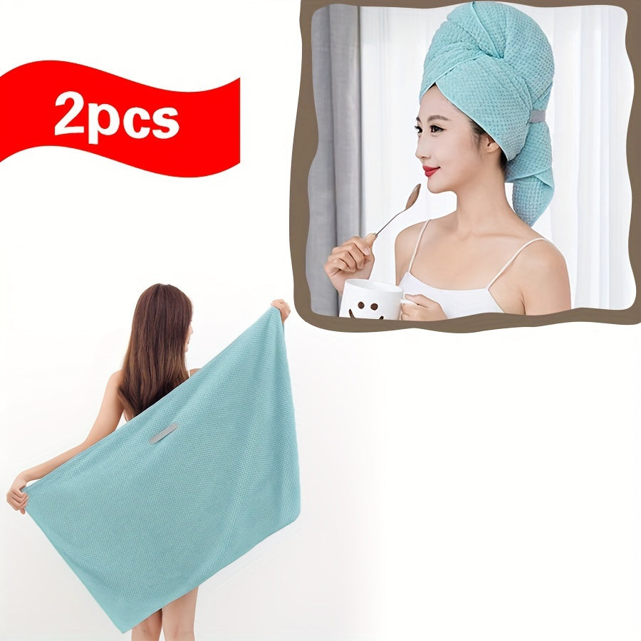 Fast-drying microfiber hair towel for women with long, thick, and curly hair. Soft coral fleece material with elastic band for everyday comfort. Beige textured design for quick drying.