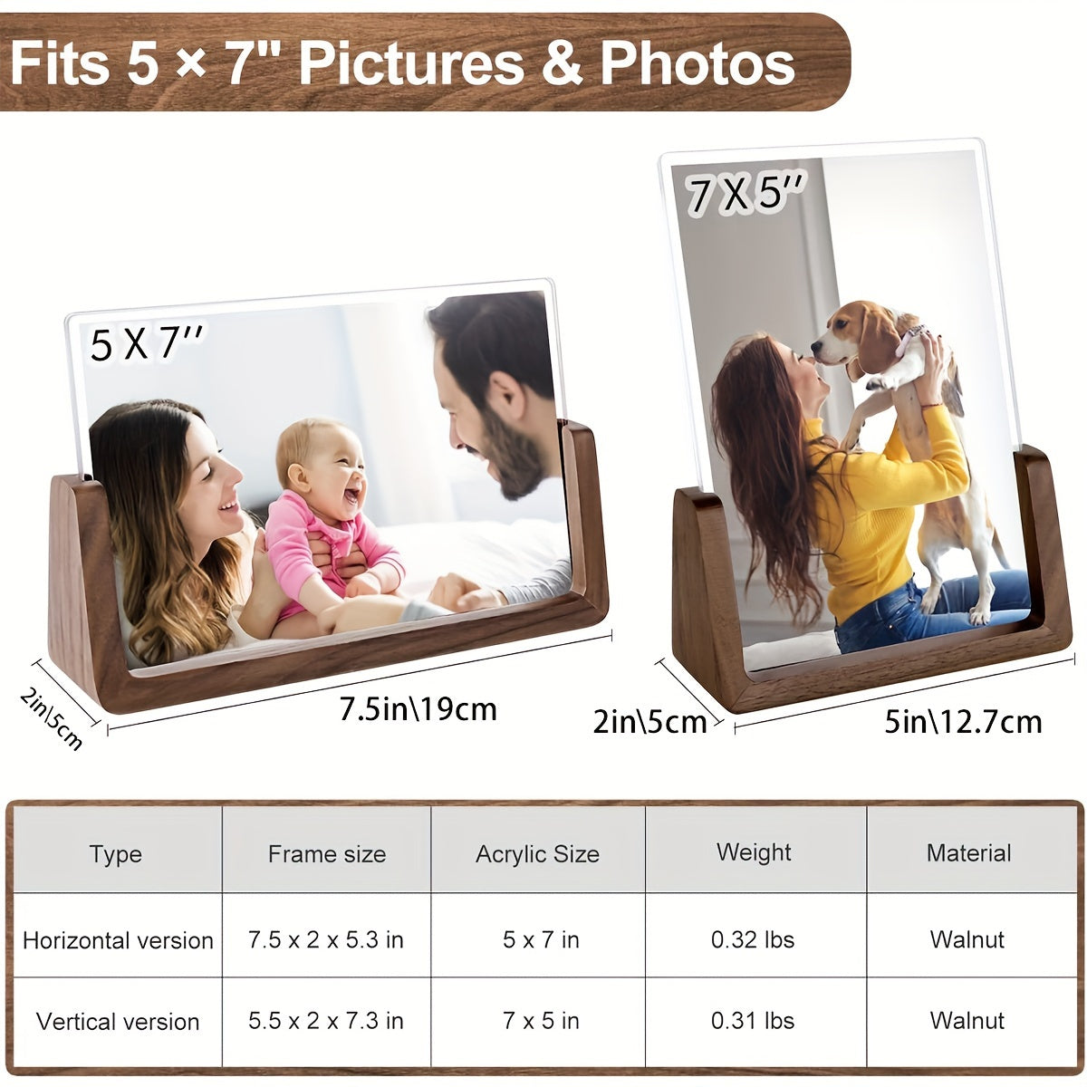 Enhance Your Décor with Rustic Wooden Picture Frames - Available in 4x6 & 7x5 Sizes. Featuring a Stylish Country Design with Walnut Base and HD Shatterproof Acrylic Cover for Tabletop or Bedroom Display. Enjoy Free Photo Printing Included!