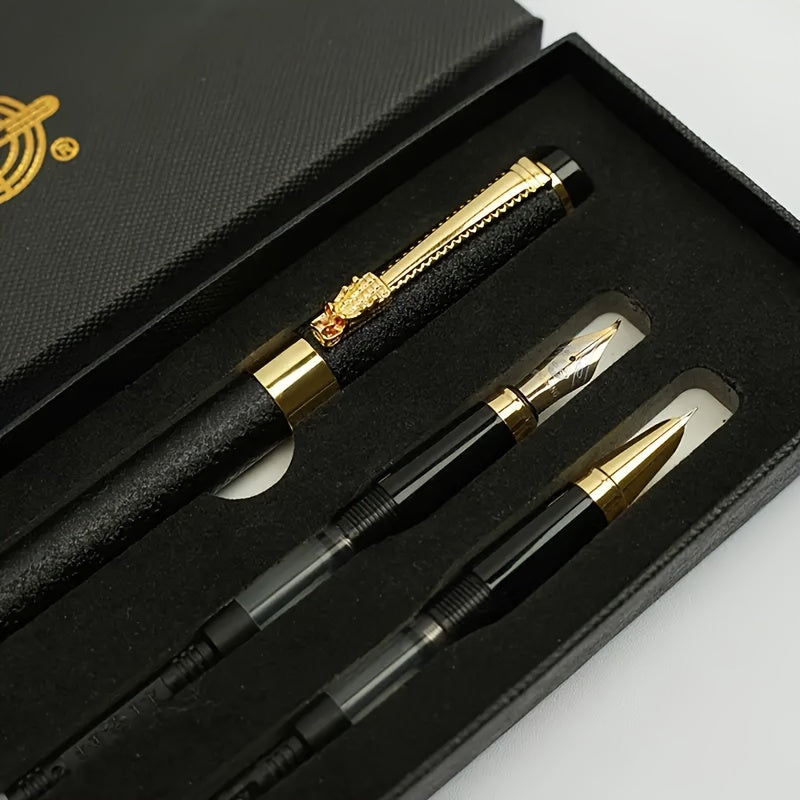 Set of 3 Metal Fountain Pens with Iridium Nibs (0.38mm/0.5mm/1.0mm) - Great for Writing & Drawing, Perfect Gift for Holidays