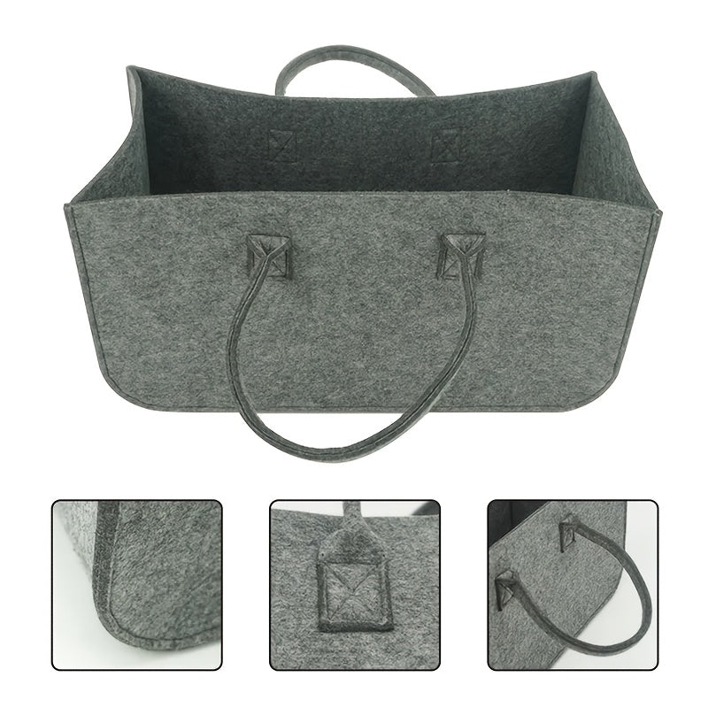 Two durable felt firewood carrier bags, perfect for storing wood at home or on the go. These portable totes are perfect for both indoor and outdoor use. Featuring a stylish firewood basket design and sturdy handle for easy carrying.