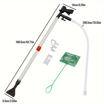 1pc Gravel Cleaner with Glass Scraper, Fish Tank Cleaning Tools with Air-Pressing Button and Adjustable Water Flow Controller.